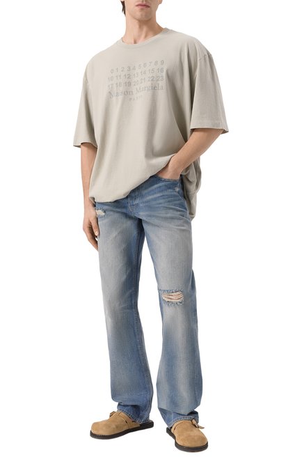Мужская хлопковая футболка MAISON MARGIELA серого цвета, арт. S50GC0716/S24567 | Фото 2 (Драгоценные камни: Проставлено; Длина (для топов): Удлиненные; Материал сплава: Проставлено; Рукава: 3/4; Материал внешний: Хлопок)