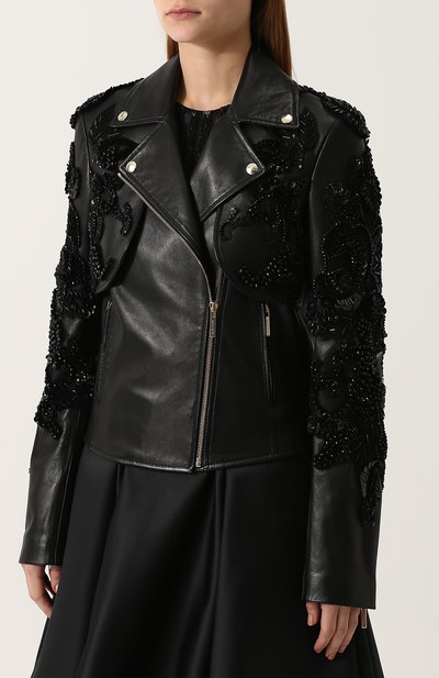 Кожаная куртка с косой молнией и декоративной отделкой ELIE SAAB, арт. 9035, фото 3