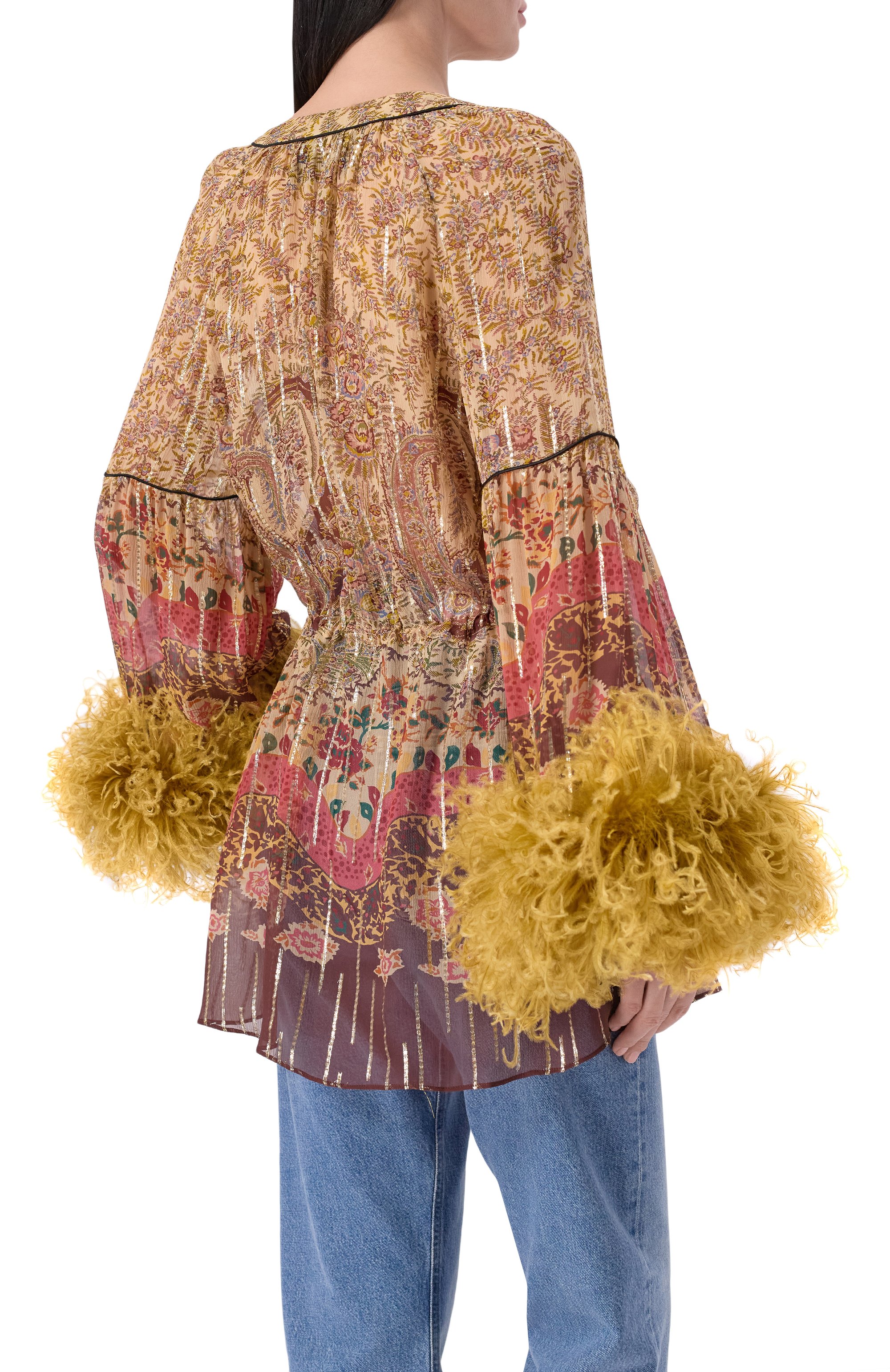 Шелковая блузка с отделкой перьями VALENTINO, арт. 8B3AEBB7/A54, фото 4