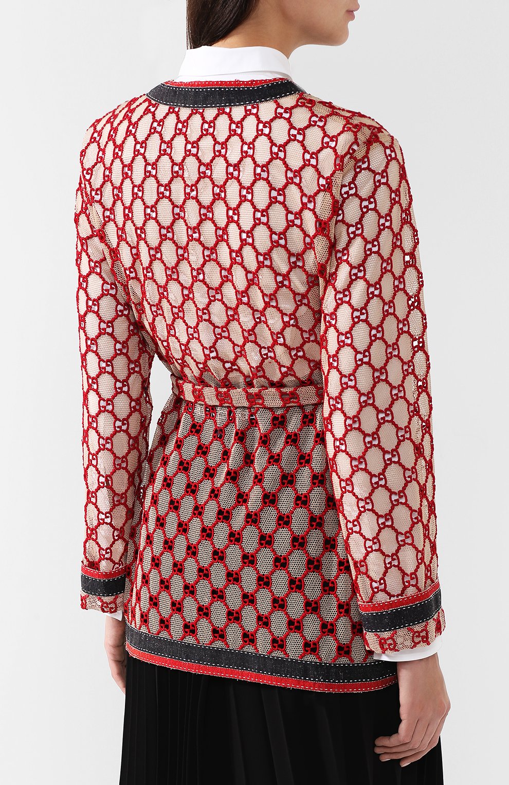 Хлопковый жакет с поясом и контрастной отделкой GUCCI, арт. 512931/ZKD23, фото 4
