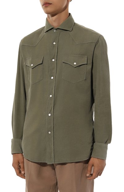Вельветовая рубашка BRUNELLO CUCINELLI хаки цвета по цене 127000 руб., арт. ML688B2151, фото 3 Вельветовая рубашка BRUNELLO CUCINELLI, арт. ML688B2151, фото 3