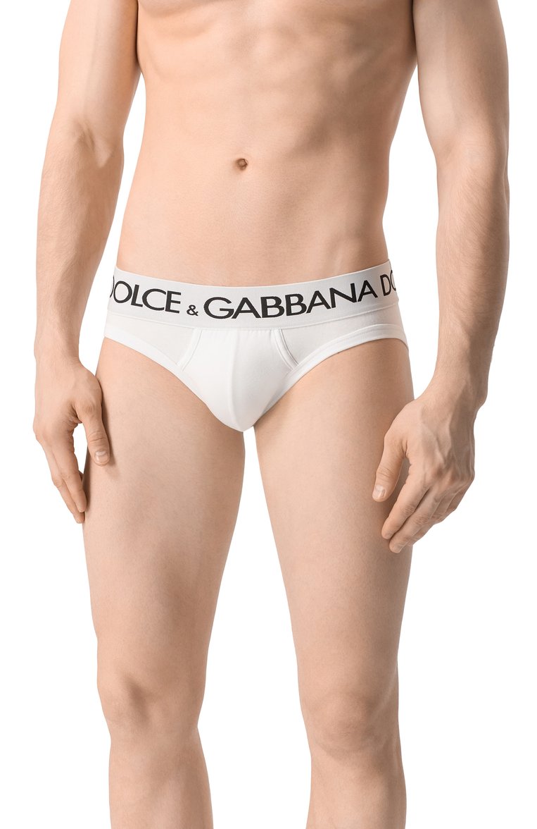 Мужские хлопковые брифы DOLCE & GABBANA белого цвета, арт. M3D03J/0NN97/2-6 | Фото 2 (Материал внешний: Хлопок; Нос: Не проставлено; Трусы М: Брифы; Мужское Кросс-КТ: Трусы; Кросс-КТ: бельё)