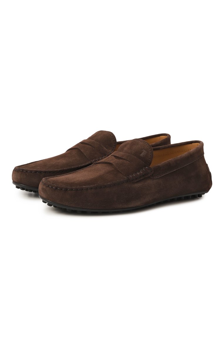Мужские замшевые мокасины city gommino TOD’S темно-коричневого цвета, арт. XXM42C00640RE0 | Фото 1 (Материал внешний: Натуральная кожа, Замша; Нос: Не проставлено; Материал внутренний: Натуральная кожа; Стили: Кэжуэл)