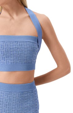 Женский топ из вискозы BALMAIN голубого цвета, арт. EF1AA025/KI02 | Фото 5 (Материал внешний: Вискоза; Материал сплава: Проставлено; Длина (для топов): Укороченные; Драгоценные камни: Проставлено; Рукава: Без рукавов; Кросс-КТ: костюм; Стили: Кэжуэл)