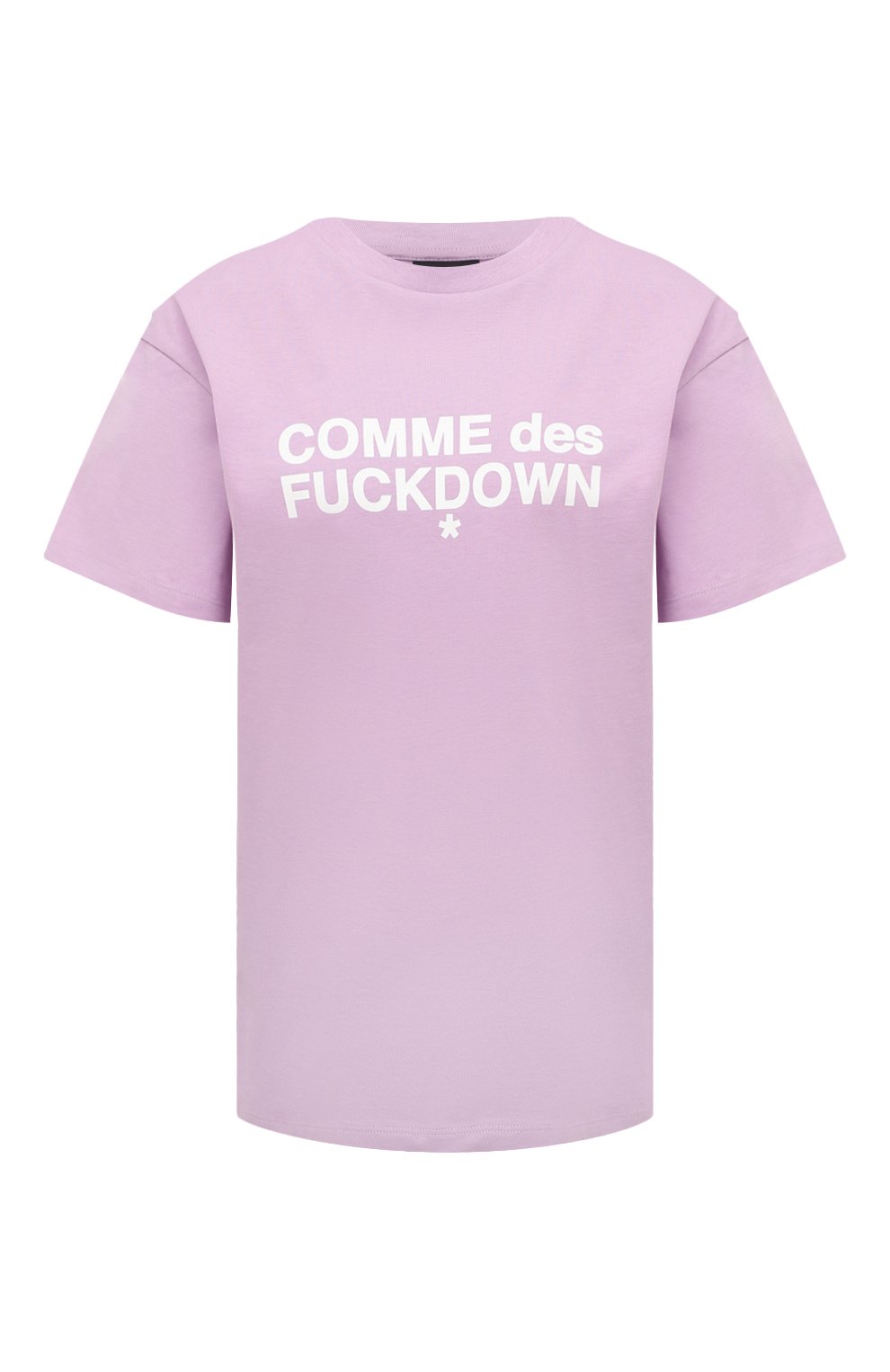Хлопковая футболка COMME DES FUCKDOWN сиреневого цвета по цене 7435 руб., арт. CDFD2098, фото 1 Хлопковая футболка COMME DES FUCKDOWN, арт. CDFD2098, фото 1