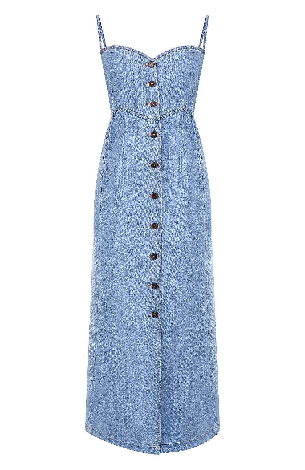 Джинсовое платье NANUSHKA голубого цвета по цене 42550 руб., арт. KAIA_80`S WASH_DENIM, фото 1 Джинсовое платье NANUSHKA, арт. KAIA_80`S WASH_DENIM, фото 1