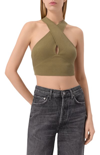 Хлопковый топ REPLAY хаки цвета по цене 12550 руб., арт. DK3857.000.G23776A, фото 3 Хлопковый топ REPLAY, арт. DK3857.000.G23776A, фото 3