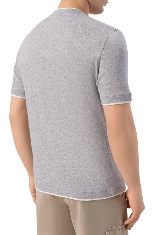Футболка изо льна и хлопка Brunello Cucinelli MW8357427 Серый  MW8357427 Фото 4