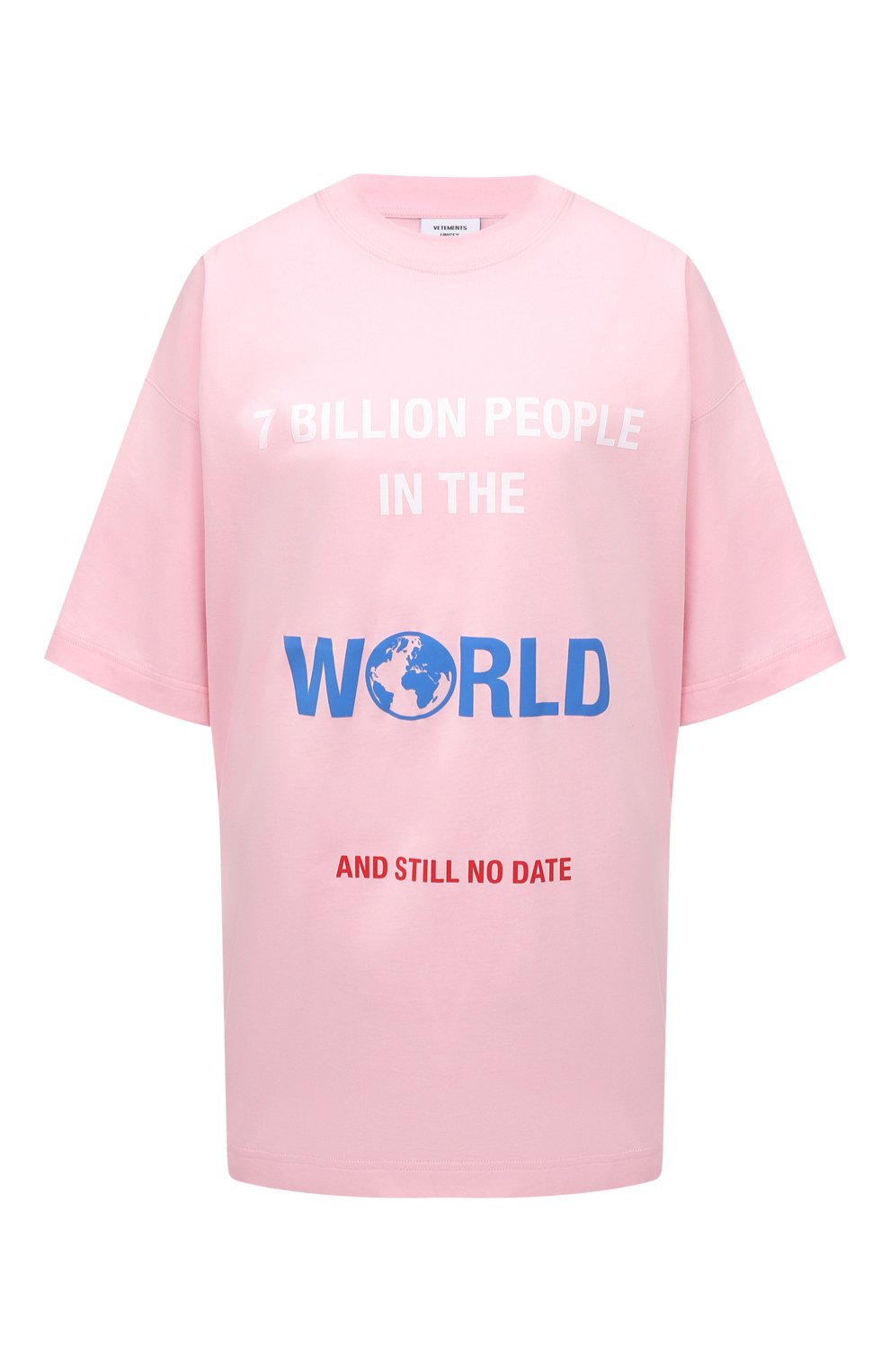 Хлопковая футболка VETEMENTS светло-розового цвета по цене 39950 руб., арт. UE52TR220P 1611/W, фото 1 Хлопковая футболка VETEMENTS, арт. UE52TR220P 1611/W, фото 1