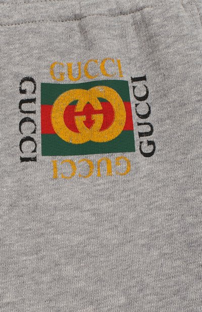 Хлопковые джоггеры с логотипом бренда GUCCI серого цвета по цене 19050 руб., арт. 503867/X3L00, фото 3 Хлопковые джоггеры с логотипом бренда GUCCI, арт. 503867/X3L00, фото 3