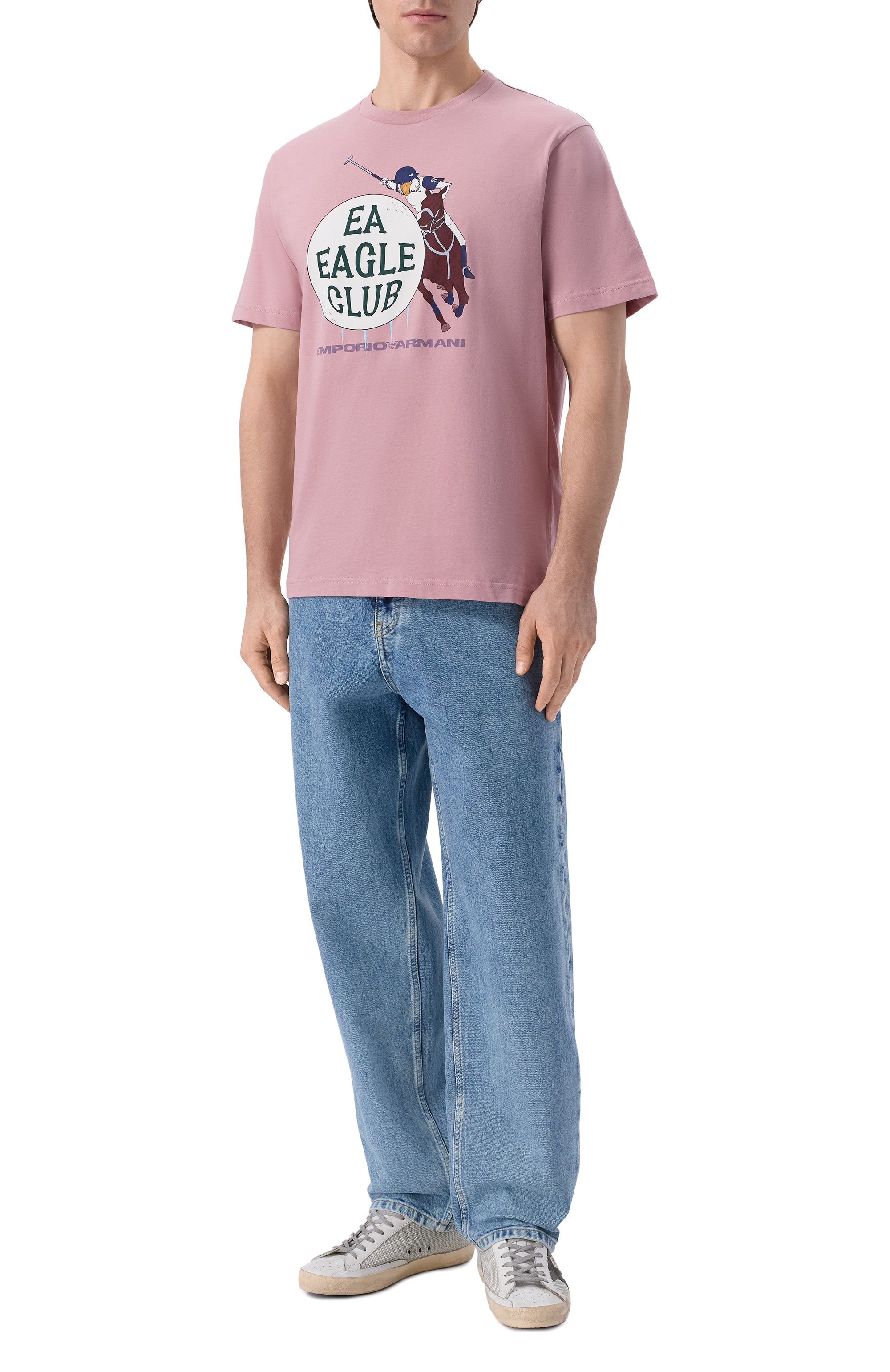 Хлопковая футболка EMPORIO ARMANI светло-розового цвета по цене 18750 руб., арт. EM001717/AF14836, фото 2 Хлопковая футболка EMPORIO ARMANI, арт. EM001717/AF14836, фото 2
