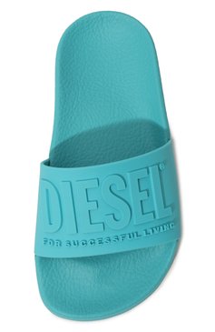 Детский шлепанцы DIESEL бирюзового цвета, арт. BC0521/P3859 | Фото 4 (Материал внешний: Экокожа; Материал сплава: Простав�лено; Нос: Не проставлено)