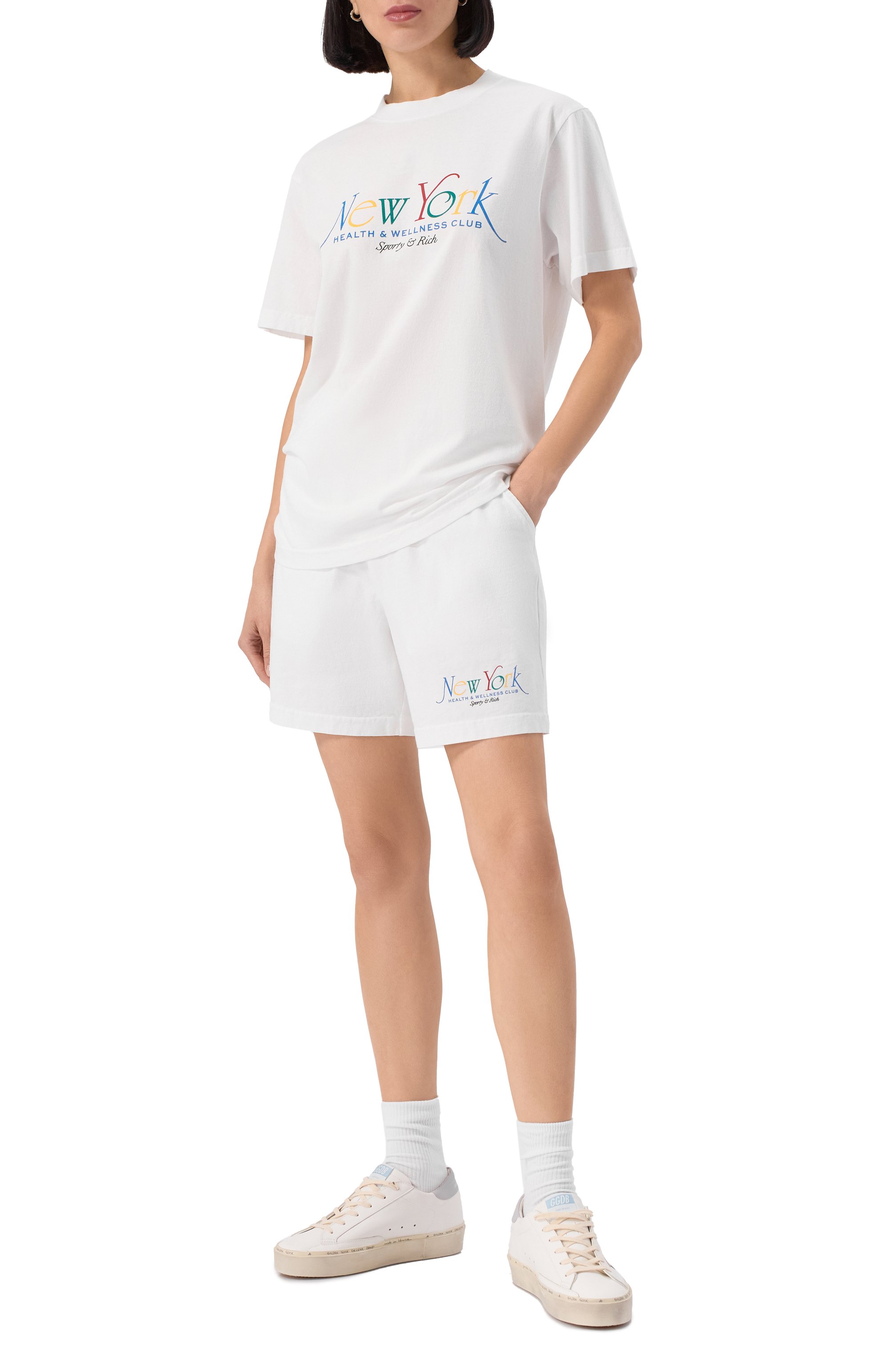 Хлопковые шорты SPORTY AND RICH белого цвета по цене 15100 руб., арт. SH039622034WH57, фото 2 Хлопковые шорты SPORTY AND RICH, арт. SH039622034WH57, фото 2