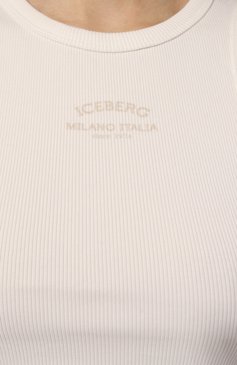 Женская хлопковая майка ICEBERG кремвого цвета, арт. T111/6326 | Фото 5 (Материал сплава: Проставлено; Материал внешний: Хлопок; Стили: Спорт-шик; Драгоценные камни: Проставлено; Длина (для топов): Укороченные)