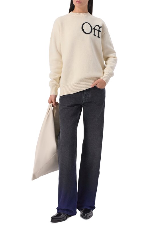 Шерстяной свитер Off-White 0WHE100F25KNI002 Кремовый  0WHE100F25KNI002 Фото 2