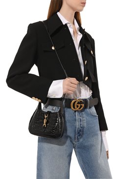 Женская сумка jackie 1961 GUCCI черного цвета, арт. 637091 EV40G | Фото 2 (Материал: Экзотическая кожа, Натуральная кожа; Сумки-технические: Сумки top-handle; Материал сплава: Проставлено; Размер: mini; Ремень/цепочка: На ремешке; Драгоценные камни: Проставлено)