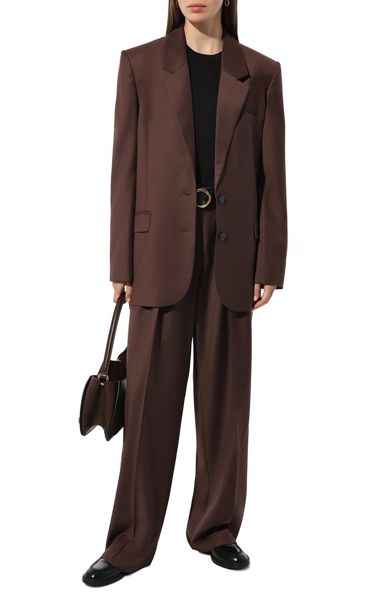 Женские шерстяные брюки LESYANEBO коричневого цвета, арт. SS24/H-807/Zig | Фото 2 (Силуэт Ж (брюки и джинсы): Широкие; Материал внешний: Шерсть; Длина (брюки, джинсы): Стандартные; Женское Кросс-КТ: Брюки-одежда; Материал сплава: Проставлено; Стили: Классический; Драгоценные камни: Проставлено; Материал подклада: Вискоза)