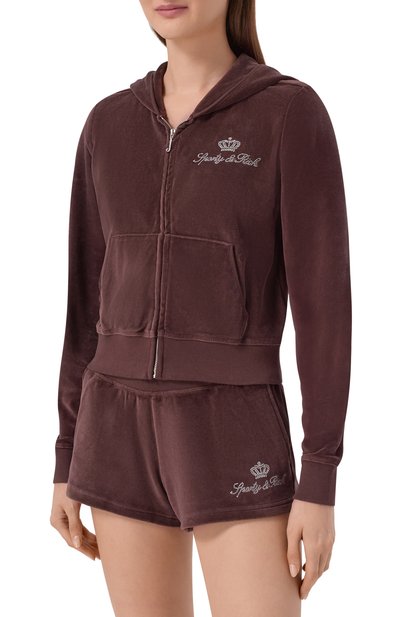 Хлопковая толстовка SPORTY AND RICH коричневого цвета по цене 38600 руб., арт. CA046716689BR03/JUICY SCRIPT VEL0UR ZIP H00DIE, фото 3 Хлопковая толстовка SPORTY AND RICH, арт. CA046716689BR03/JUICY SCRIPT VEL0UR ZIP H00DIE, фото 3