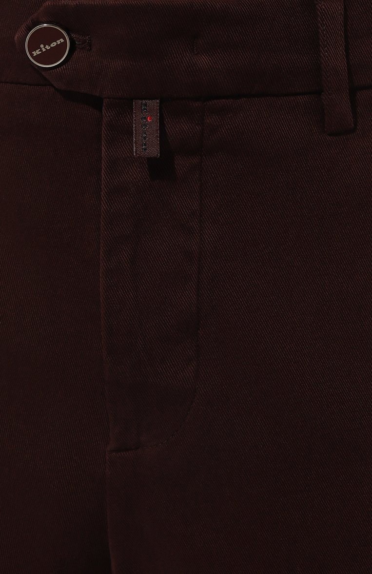 Мужские хлопковые брюки KITON бордового цвета, арт. UFPPEK0100F16 | Фото 5 (Драгоценные камни: Проставлено; Материал сплава: Проставлено; Материал внешний: Хлопок; Длина (брюки, джинсы): Стандартные; Случай: Повседневный; Стили: Кэжуэл)