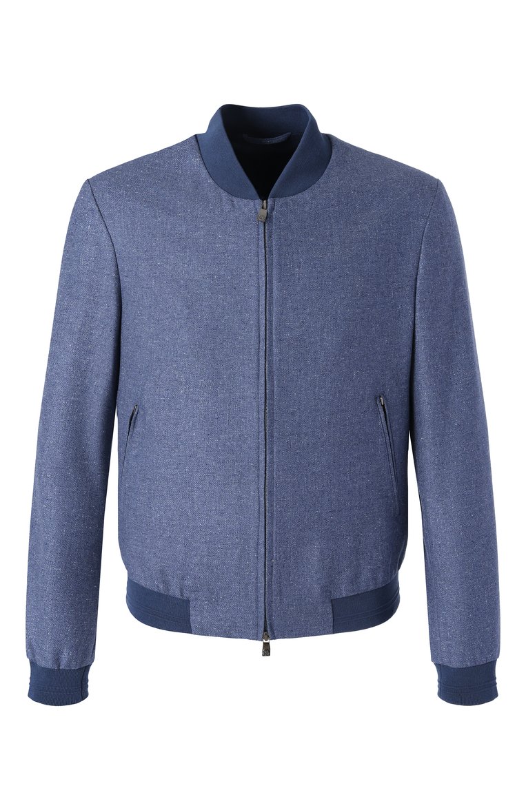 Мужской бомбер из шелка и шерсти CORNELIANI синего цвета, арт. 25L588-2518264 | Фото 1 (Материал внешний: Шерсть, Шелк; Длина (верхняя одежда): Короткие; Рукава: Длинные; Стили: Кэжуэл; Мужское Кросс-КТ: шерсть и кашемир; Принт: Без принта; Кросс-КТ: бомбер, Легкие; Детали: Без декора; Автоматизация ТО: Проставлено; Автоматизация состава: Проставлено)