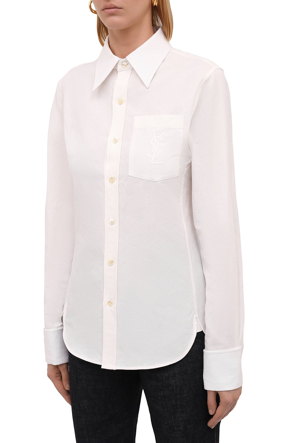Рубашка из смеси льна и хлопка SAINT LAURENT, арт. 671299/Y3D50, фото 3