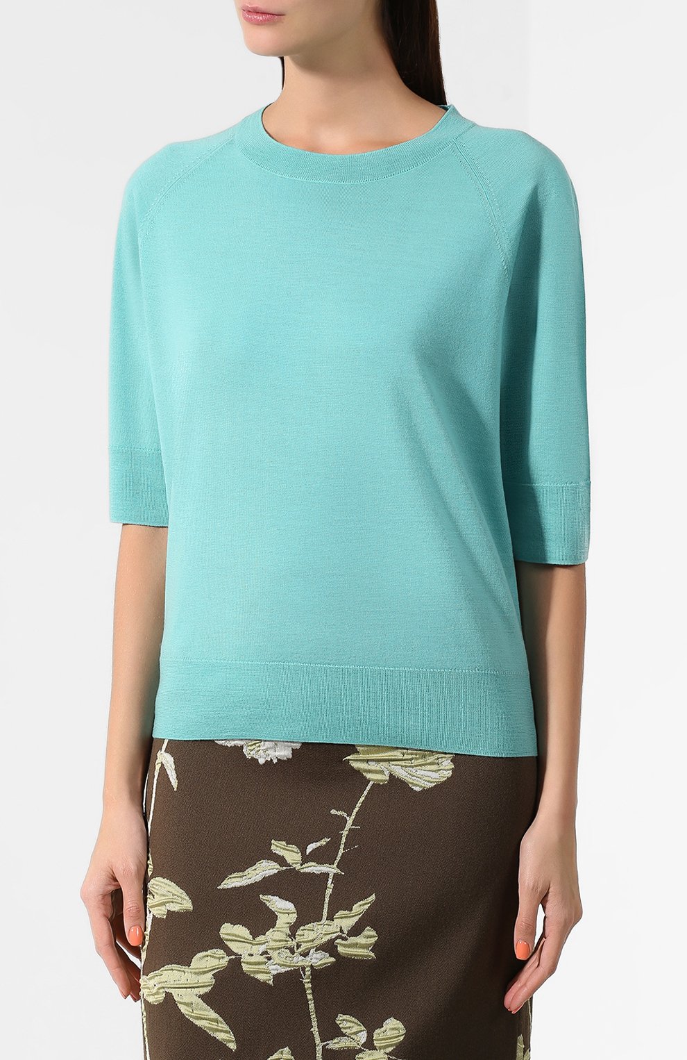 Шерстяной пуловер DRIES VAN NOTEN бирюзового цвета по цене 34050 руб., арт. 192-11298-8701, фото 3 Шерстяной пуловер DRIES VAN NOTEN, арт. 192-11298-8701, фото 3