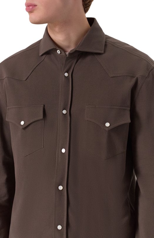 Хлопковая рубашка Brunello Cucinelli ME8546666 Коричневый  ME8546666 Фото 5