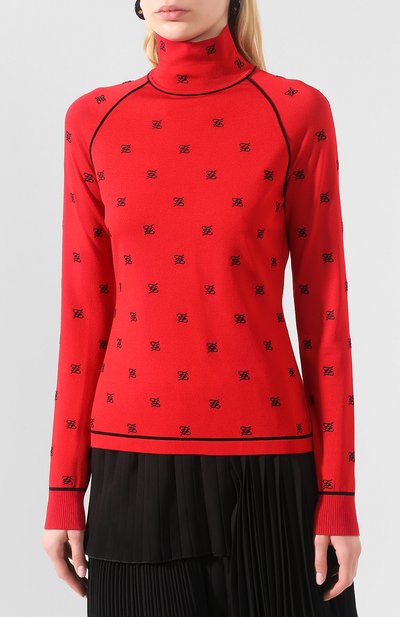 Водолазка из вискозы FENDI красного цвета по цене 116000 руб., арт. FZY924 AAEK, фото 3 Водолазка из вискозы FENDI, арт. FZY924 AAEK, фото 3