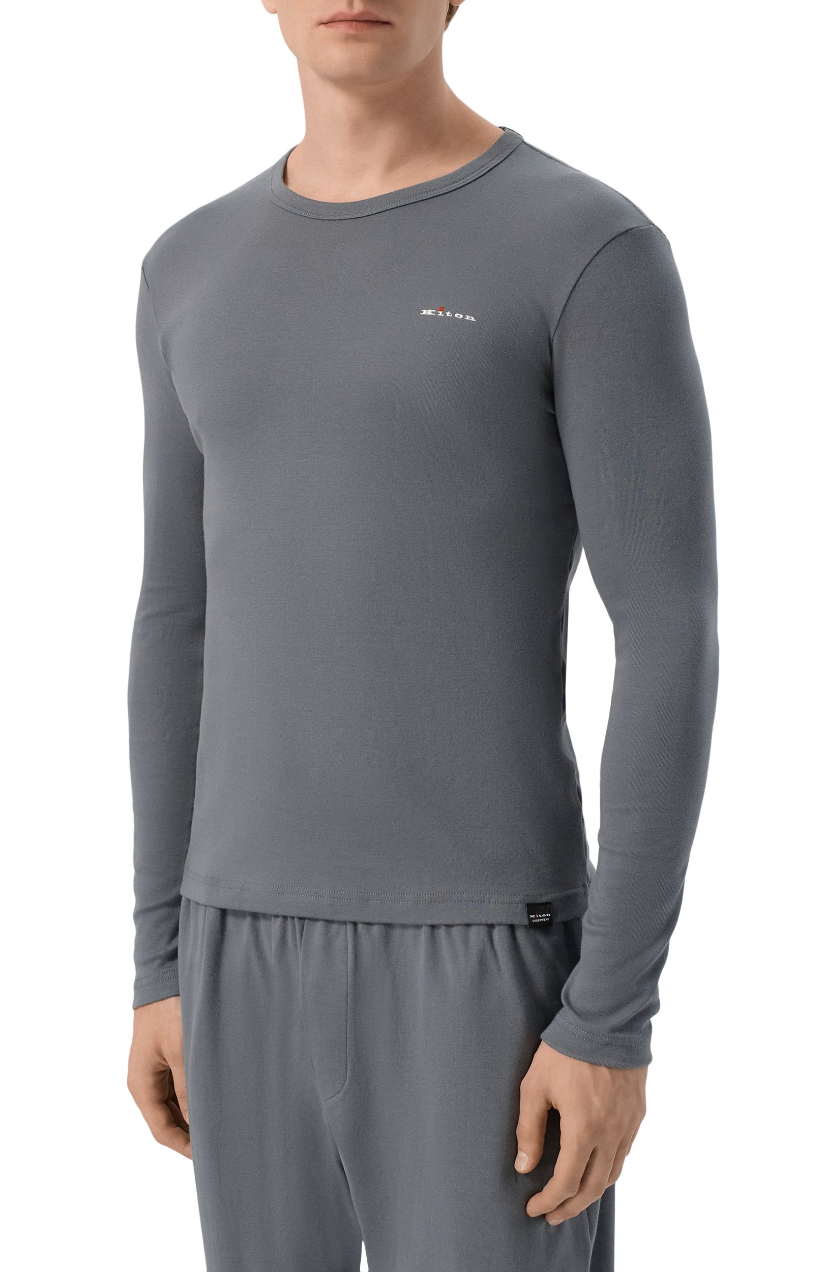 Хлопковый лонгслив KITON темно-серого цвета по цене 48950 руб., арт. UNWM012K0263L, фото 3 Хлопковый лонгслив KITON, арт. UNWM012K0263L, фото 3