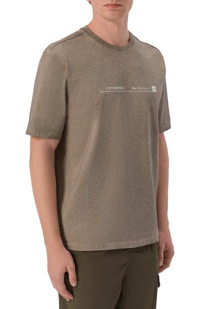 Хлопковая футболка C.P. COMPANY хаки цвета по цене 25100 руб., арт. 21CMTS178A/110774S, фото 3 Хлопковая футболка C.P. COMPANY, арт. 21CMTS178A/110774S, фото 3