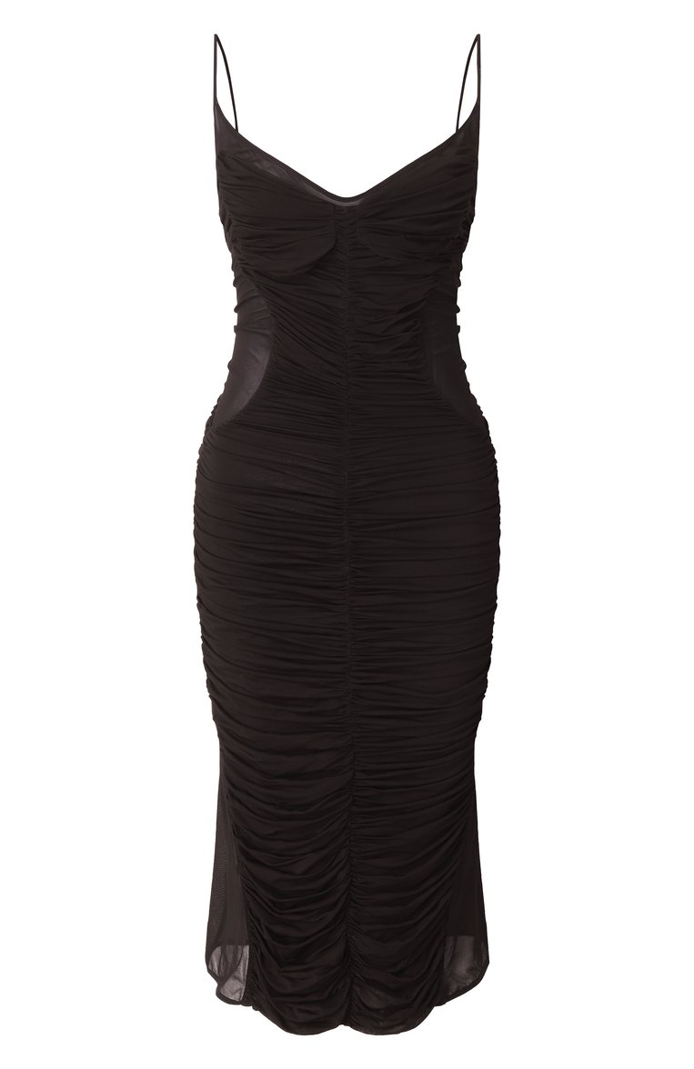 Женское платье из вискозы MUGLER черного цвета, арт. 25P3R017166011 | Фото 1 (Материал внешний: Вискоза; Длина Ж (юбки, платья, шорты): Миди; Стили: Кэжуэл; Рукава: На бретелях; Женское Кросс-КТ: Платье-одежда; Случай: Коктейльный)