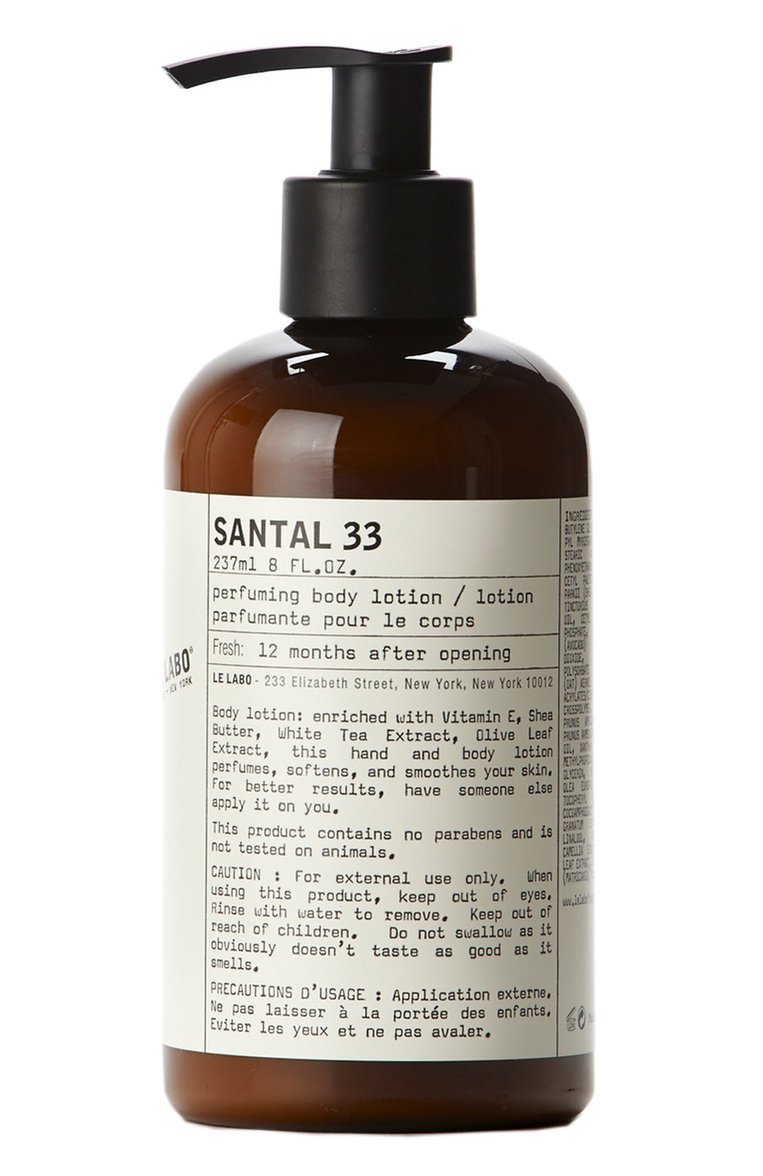 Лосьон для тела santal 33 (237ml) LE LABO бесцветного цвета, арт. 811901027030 | Фото 1 (Статус проверки: Проверена категория; Тип продукта: Лосьоны; Назначение: Для тела; Региональные ограничения белый список (Axapta Mercury): Не проставлено; Нос: Не проставлено; Косметика кросс-кт: Уход У)