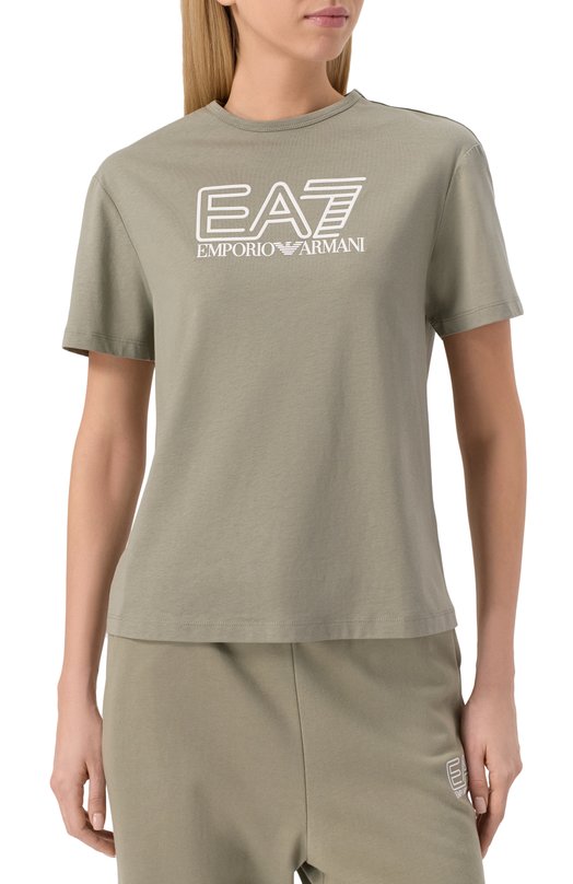 Хлопковая футболка EA7 7W000098/AF12503 Хаки  7W000098/AF12503 Фото 3