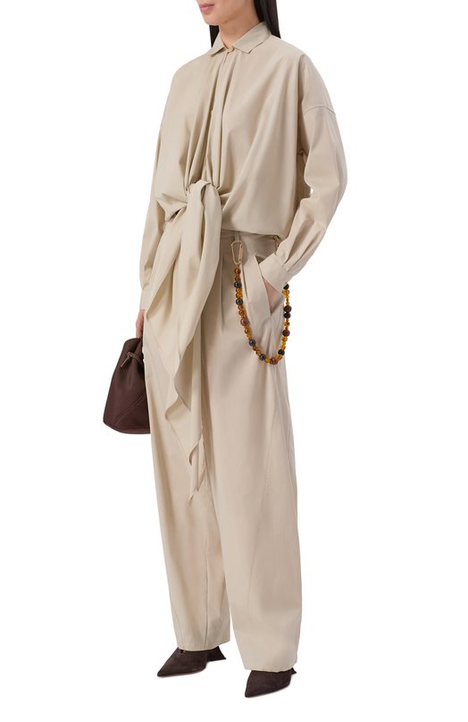 Хлопковая рубашка Darkpark WSH33 FAC134/R0MY-LIGHT C0TT0N P0PELINE DRAP SHIRT Бежевый  WSH33 FAC134/R0MY-LIGHT C0TT0N P0PELINE DRAP SHIRT Фото 2