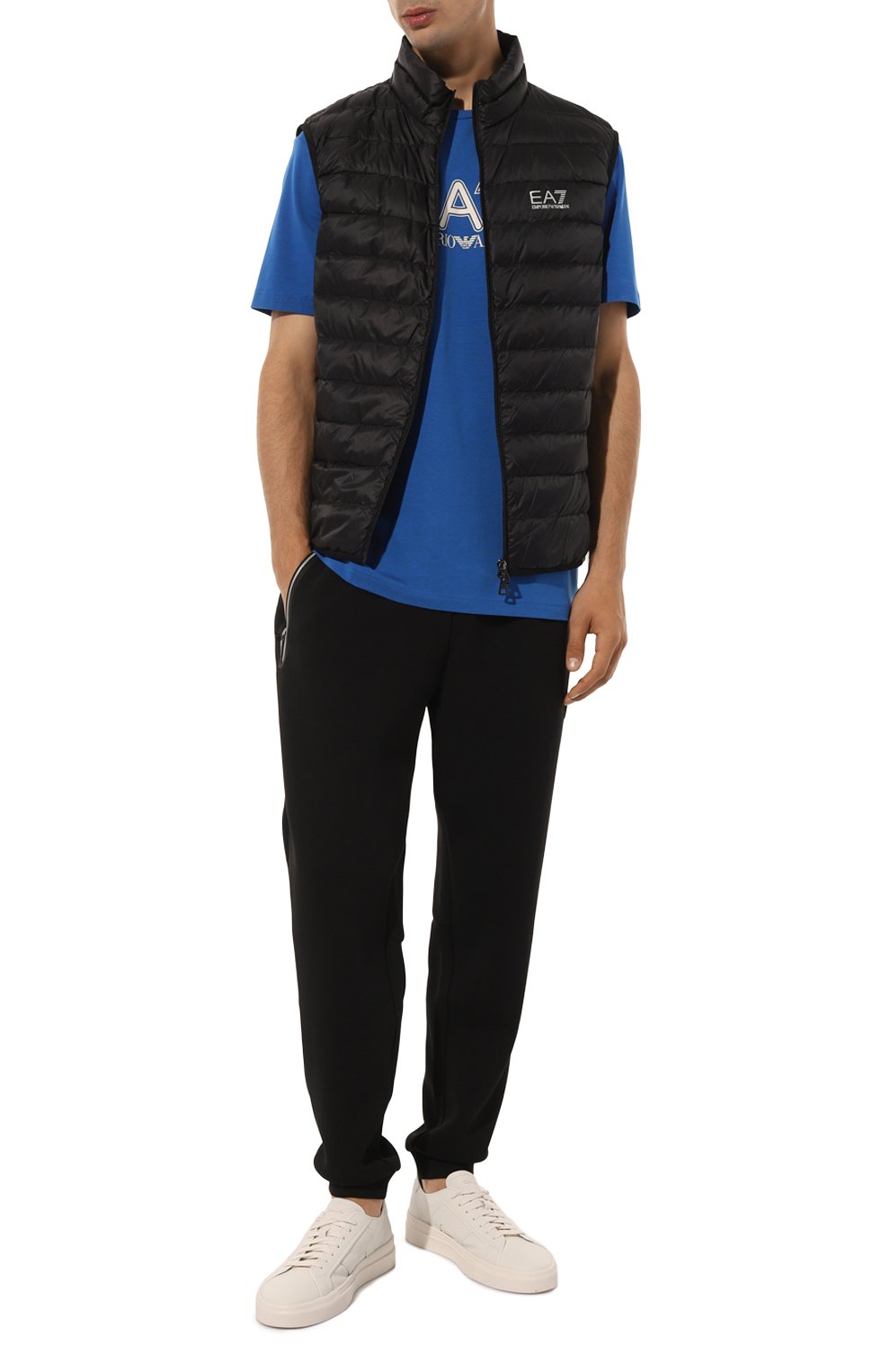 Хлопковая футболка EA7 синего цвета по цене 7450 руб., арт. 6DPT62/PJVQZ/XXL, фото 2 Хлопковая футболка EA7, арт. 6DPT62/PJVQZ/XXL, фото 2