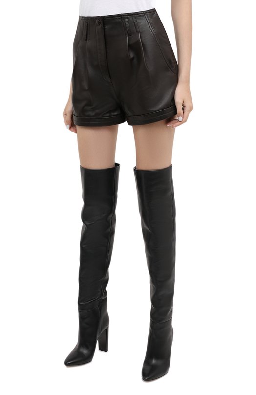 Кожаные шорты Saint Laurent Коричневый, фото 4