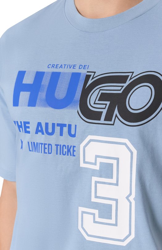 Хлопковая футболка HUGO Blue 50544168 Голубой  50544168 Фото 5