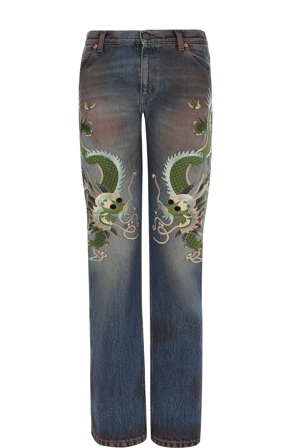 Джинсы прямого кроя с потертостями и вышивкой GUCCI, арт. 478003/XR713, фото 1