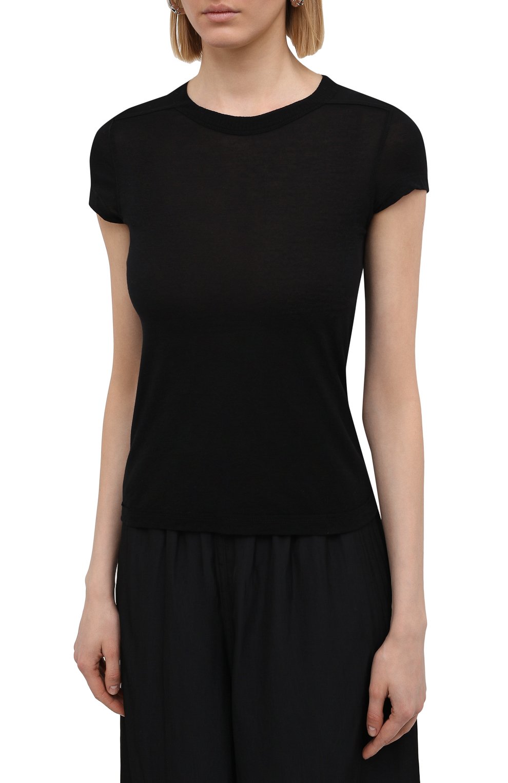 Футболка из вискозы и шелка RICK OWENS черного цвета по цене 25650 руб., арт. RP21S3235/JS, фото 3 Футболка из вискозы и шелка RICK OWENS, арт. RP21S3235/JS, фото 3