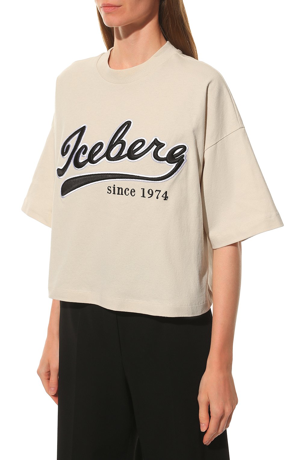Хлопковая футболка ICEBERG кремового цвета по цене 21950 руб., арт. 22E I2P0/F031/6304, фото 3 Хлопковая футболка ICEBERG, арт. 22E I2P0/F031/6304, фото 3