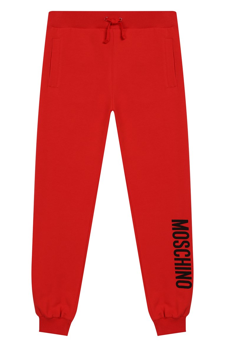 Детские хлопковые джоггеры MOSCHINO красного цвета, арт. HUP02K/LDA00/10A-14A | Фото 1 (�Статус проверки: Проверена категория; Материал внешний: Хлопок; Девочки Кросс-КТ: Джоггеры-одежда, Брюки-спорт; Нос: Не проставлено; Ростовка одежда: 10 - 11 лет | 140 - 146см, 12 лет | 152 см)