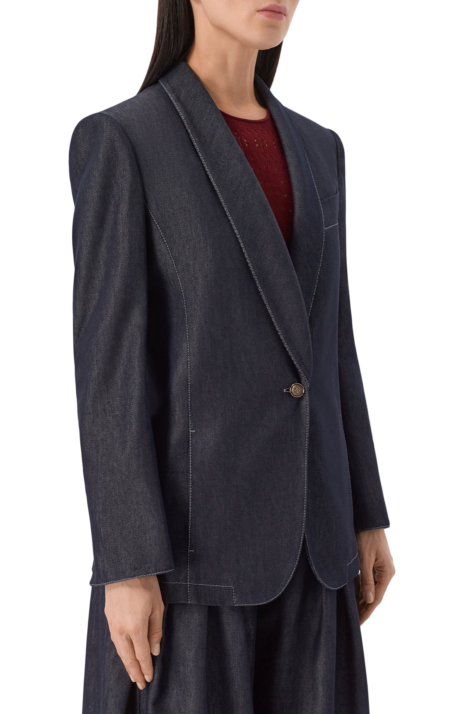 Джинсовый жакет GIORGIO ARMANI темно-синего цвета по цене 358000 руб., арт. GW003505/TE23261, фото 3 Джинсовый жакет GIORGIO ARMANI, арт. GW003505/TE23261, фото 3