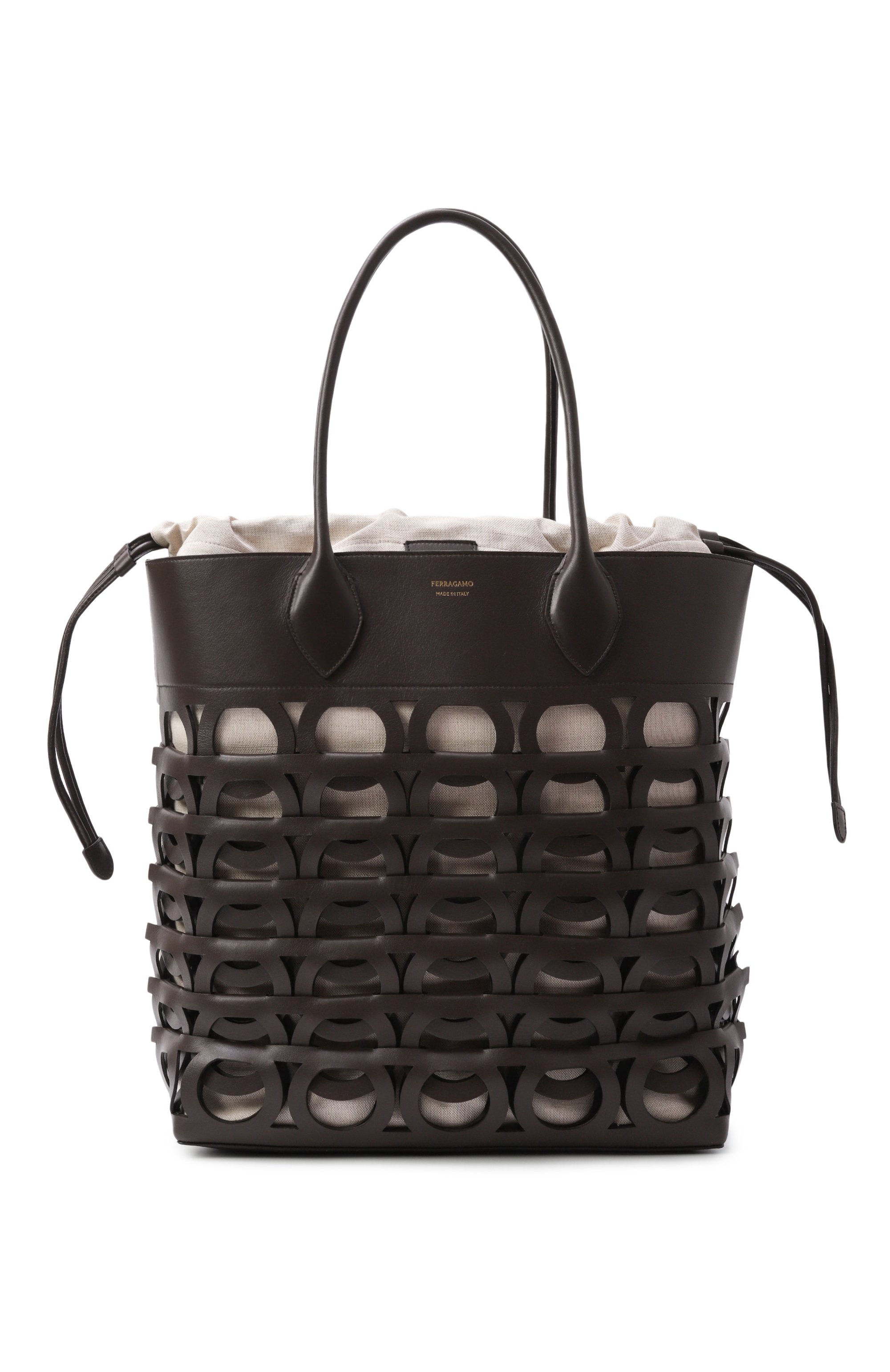 Сумка-тоут gancini large FERRAGAMO темно-коричневого цвета по цене 343000 руб., арт. 21A013/782829, фото 1 Сумка-тоут gancini large FERRAGAMO, арт. 21A013/782829, фото 1