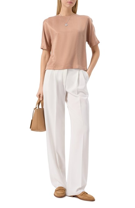 Женский топ GIORGIO ARMANI бежевого цвета, арт. GW000790/TE13750 | Фото 2 (Материал внешний: Купро, Растительное волокно, Вискоза; Драгоценные камни: Проставлено; Длина (для топов): Стандартные; Материал сплава: Проставлено; Рукава: Короткие)