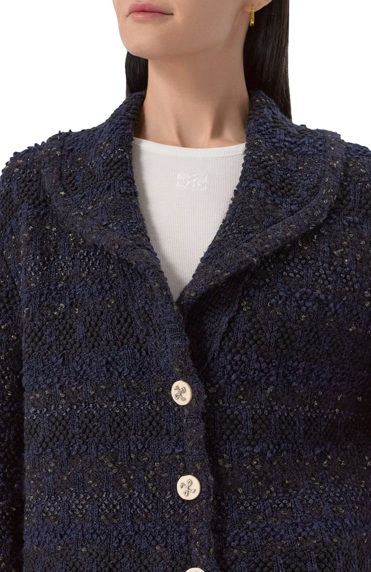 Женский жакет из хлопка и вискозы AND THE BRAND темно-синего цвета, арт. S25-JT025-1004-499 | Фото 5 (Рукава: Длинные; Длина (для топов): Стандартные; Материал внешний: Хлопок; Женское Кросс-КТ: Жакет-одежда; 1-2-бортные: Однобортные; Кросс-КТ: костюм; Стили: Классический)