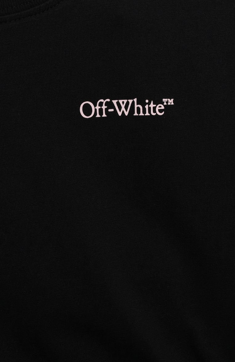 Детское хлопковое платье OFF-WHITE черного цвета, арт. 0GDB055S24JER001/4-10 | Фото 3 (Рукава: Короткие; Драгоценные камни: Проставлено; Материал сплава: Проставлено; Ма�териал внешний: Хлопок; Девочки Кросс-КТ: Платье-одежда; Случай: Повседневный; Ростовка одежда: 10 - 11 лет | 140 - 146см, 6 лет | 116 см, 8 лет | 128 см)