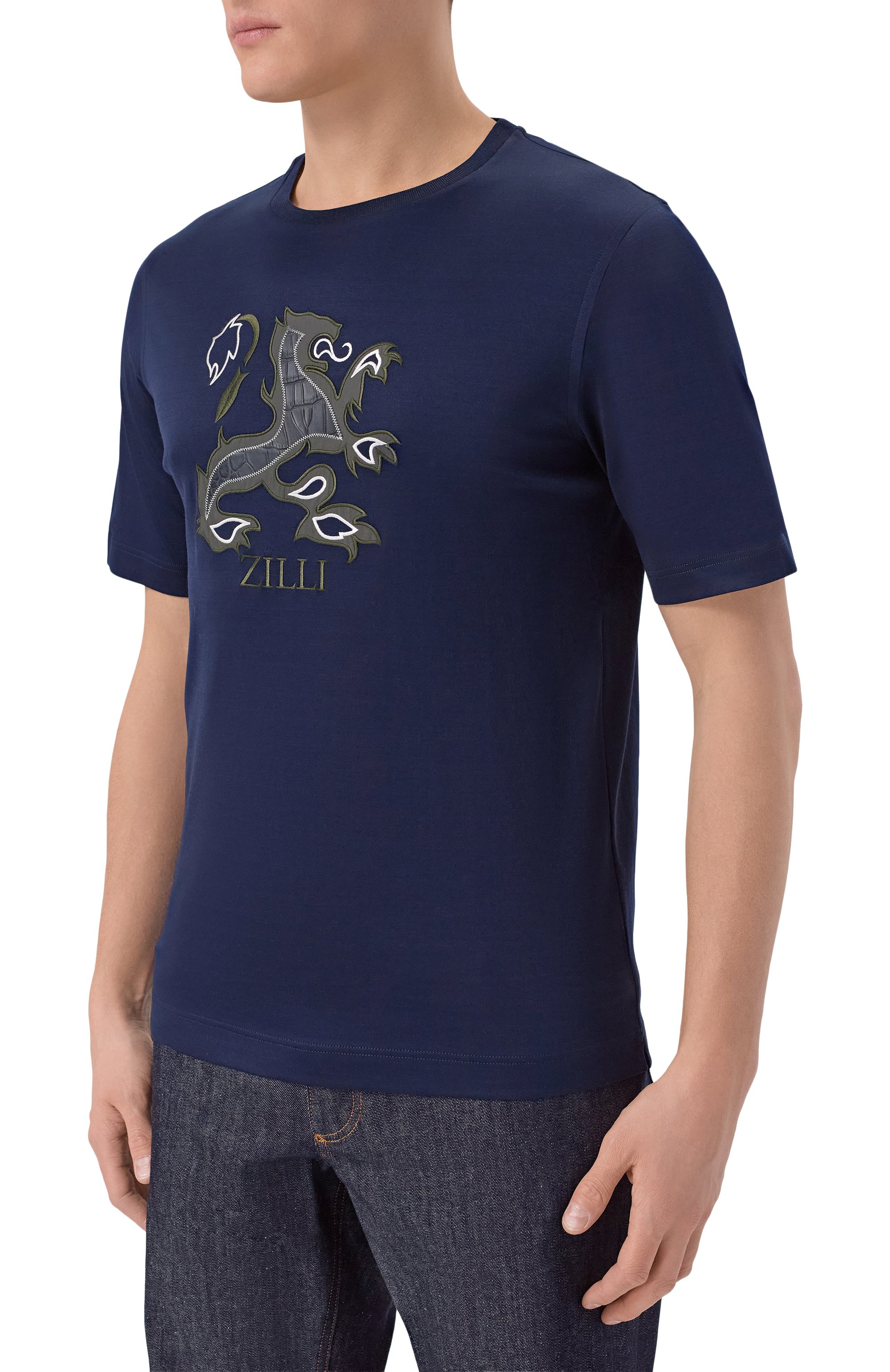 Хлопковая футболка с отделкой из кожи аллигатора ZILLI, арт. TSR02AM0143VBLE01, фото 3