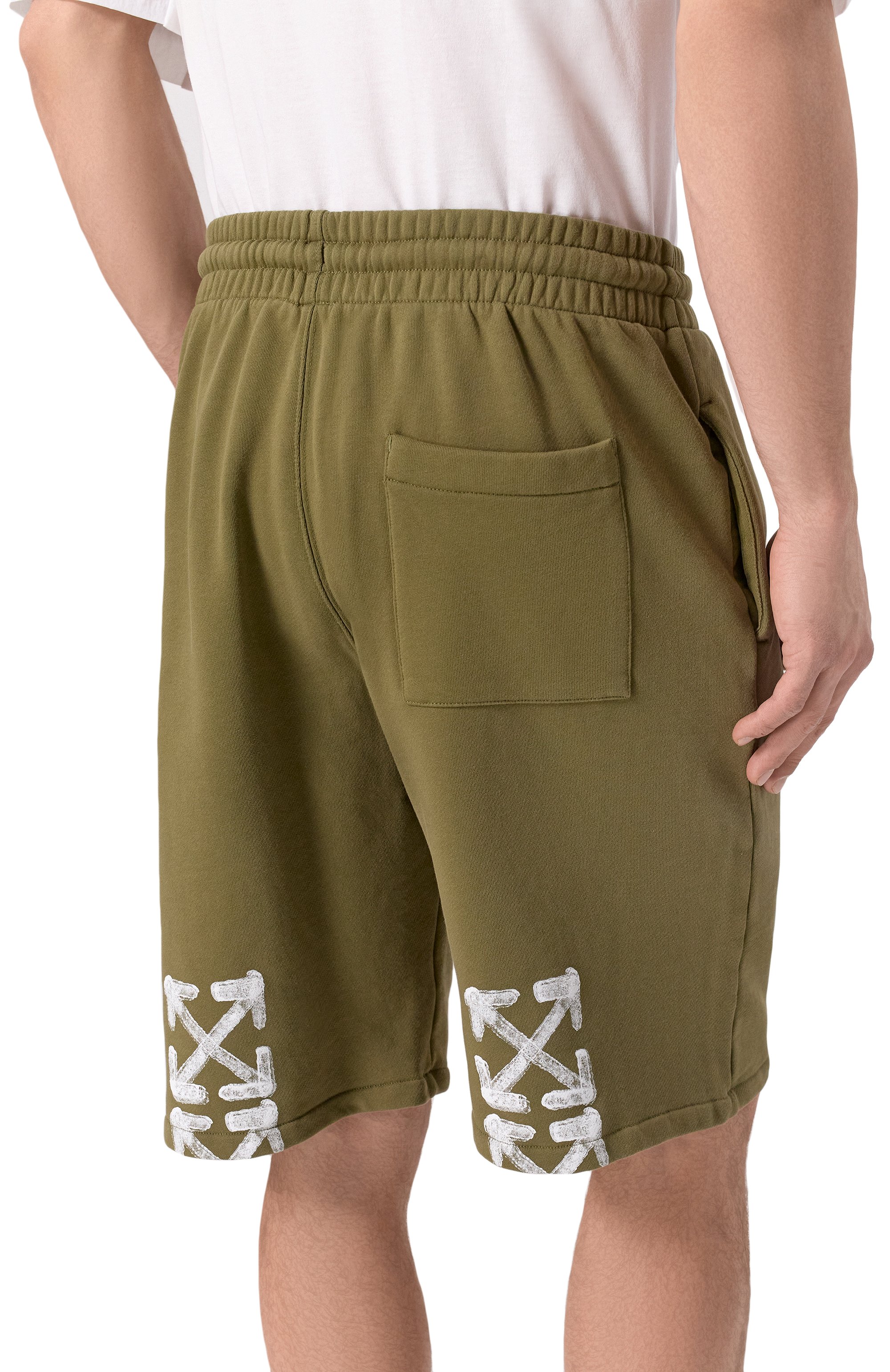 Хлопковые шорты OFF-WHITE хаки цвета по цене 52200 руб., арт. 0MCI013S25FLE003, фото 4 Хлопковые шорты OFF-WHITE, арт. 0MCI013S25FLE003, фото 4