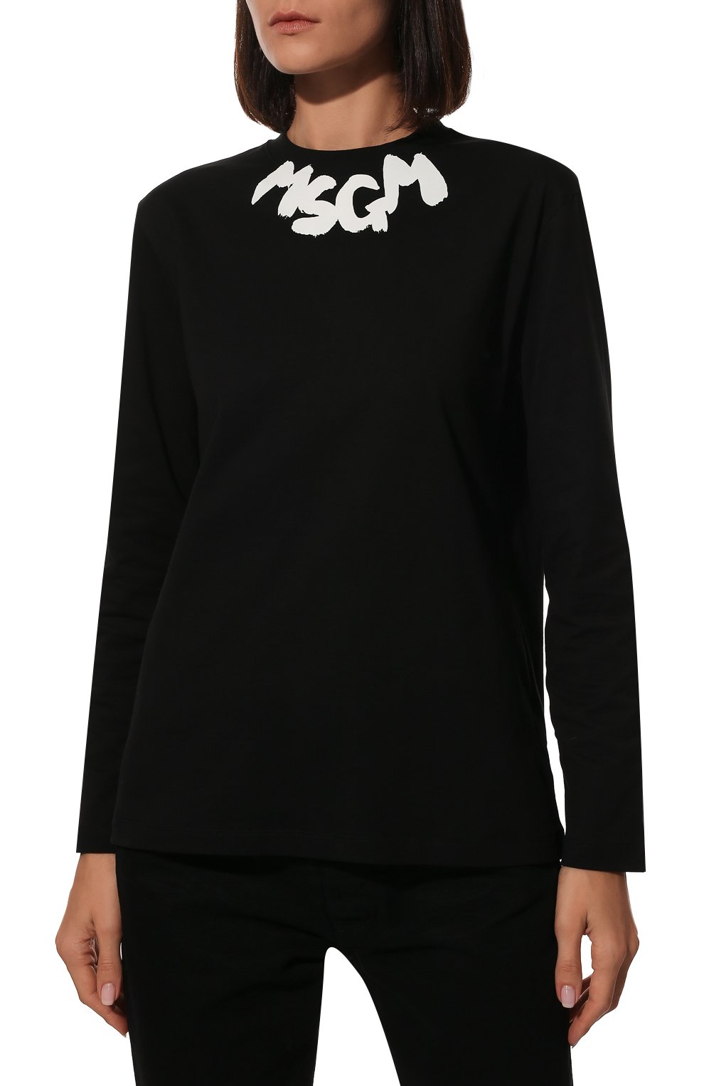 Хлопковый лонгслив MSGM черного цвета по цене 12800 руб., арт. 3341MDM169 227798, фото 3 Хлопковый лонгслив MSGM, арт. 3341MDM169 227798, фото 3