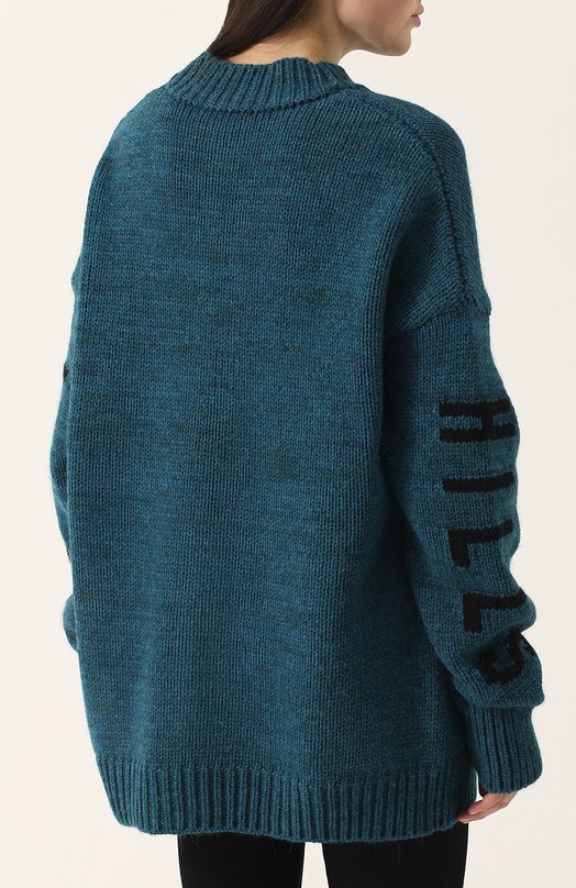 Удлиненный шерстяной пуловер свободного кроя Yeezy Синий, фото 4